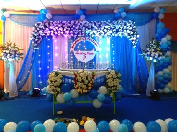 Elegant Blue Backdrop For Naming Ceremony