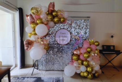 Silver Sequin & Gold Balloons